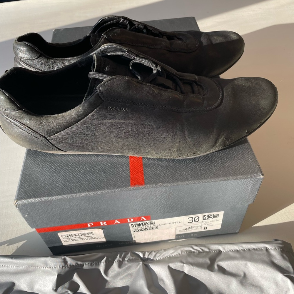 Prada black leather men’s  lace up sneakers